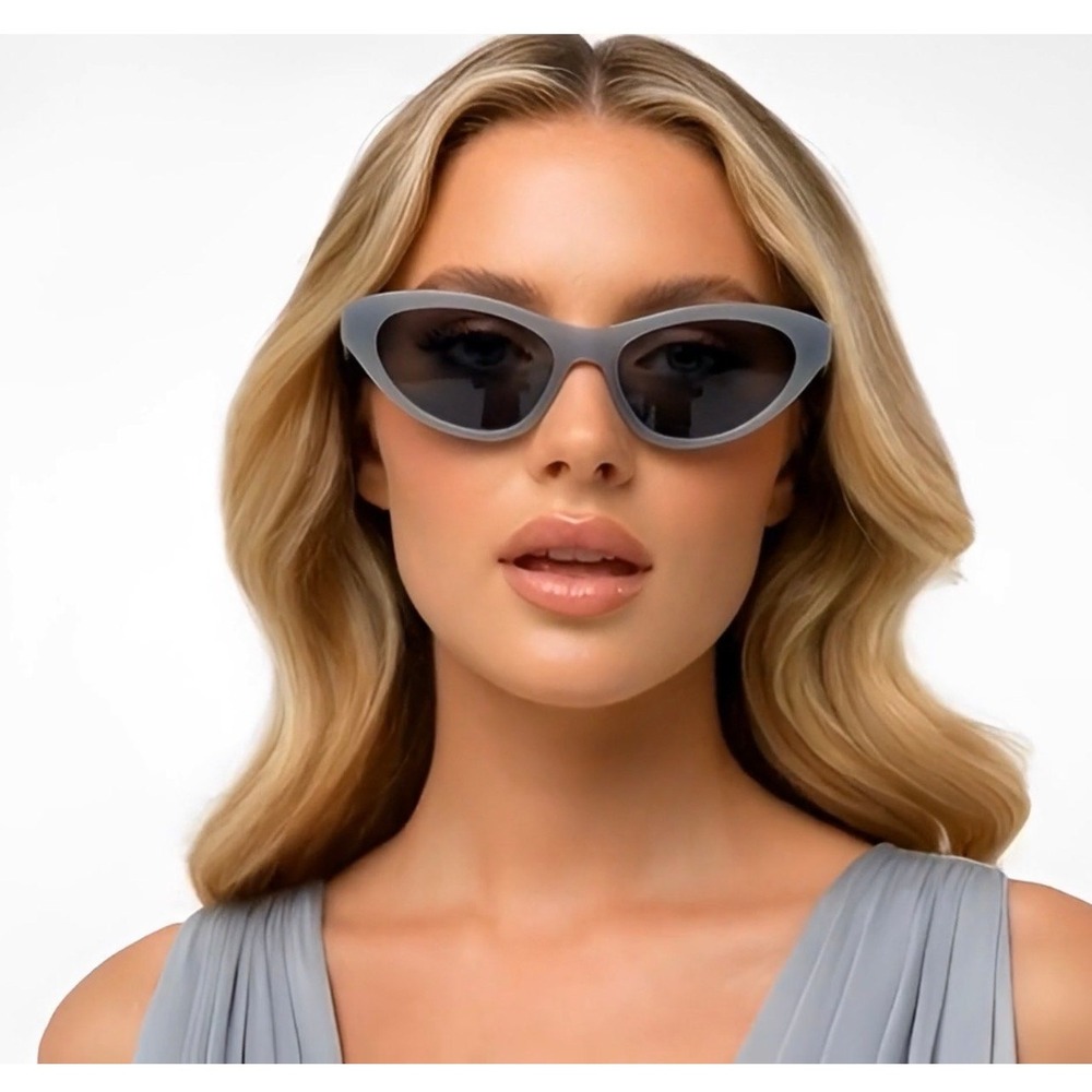 Womens Matte Grey Cat Eye Sunglasses‎ Narrow Retro Slim Small Frame Tinted Lens